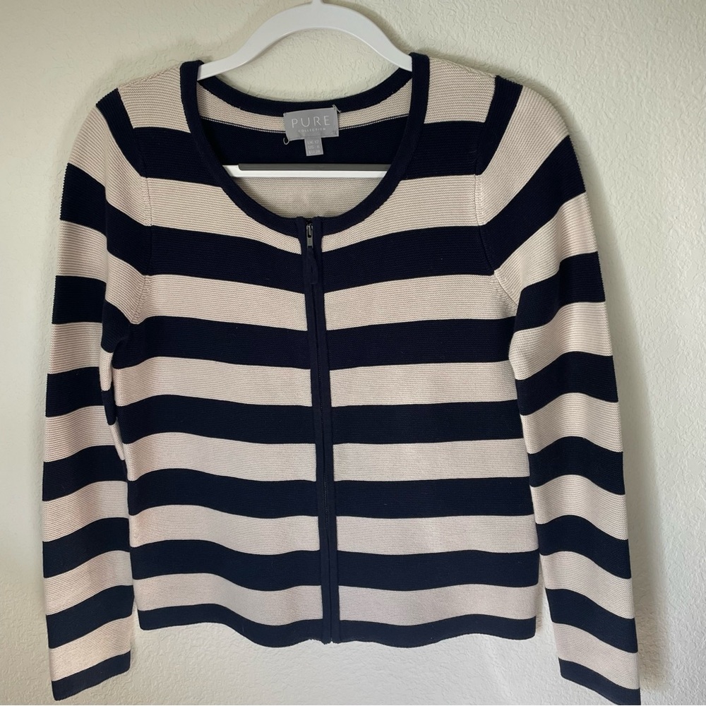 Pure Collection Navy and Cream Knit jacket, Size 6
